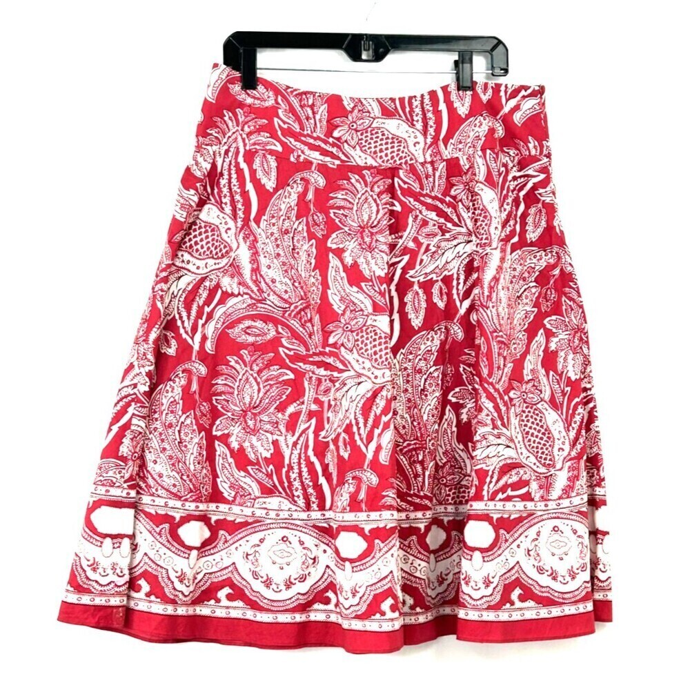 Talbots Womens Red White Paisley Floral Cotton‎ Skirt A Line Lined Sz 12 1262E4